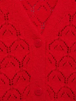 Gilet rouge uni avec un col v à coupe droite et une fermeture boutonnée