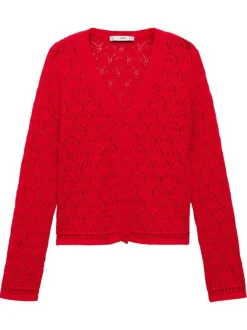 Gilet rouge uni avec un col v à coupe droite et une fermeture boutonnée