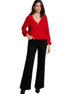 Gilet rouge uni avec une coupe droite et des manches longues