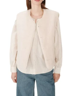 Gilet réversible en coton écru en velours avec une coupe droite et un col rond