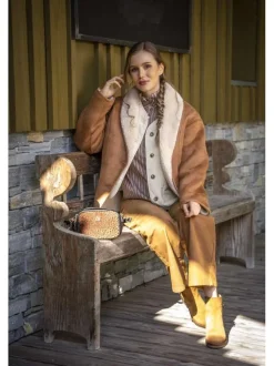 Gilet réversible en coton écru en velours avec une coupe droite et un col rond