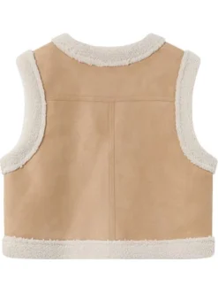 Gilet sans manches écru uni avec une coupe droite et un col v