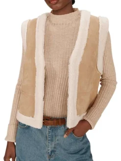Gilet sans manches écru uni avec une coupe droite et un col v