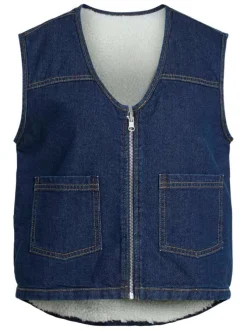 Gilet sans manches en coton indigo pourvu d'un col v arrondi