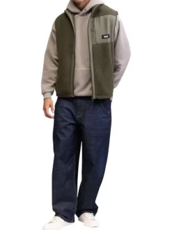 Gilet sans manches kaki en maille sherpa pourvu d'un col montant