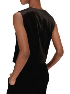 Gilet sans manches noir uni en velours avec une coupe ajustée