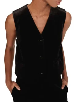 Gilet sans manches noir uni en velours avec une coupe ajustée