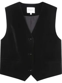 Gilet sans manches noir uni en velours avec une coupe ajustée
