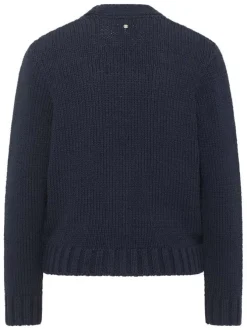 Gilet Sedalia marine uni à coupe droite, col v à boutons et à manches longues