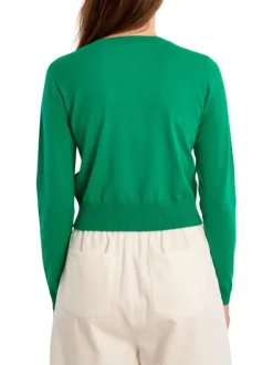 Gilet vert uni pourvu de manches longues et d'une coupe droite
