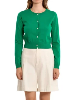 Gilet vert uni pourvu de manches longues et d'une coupe droite