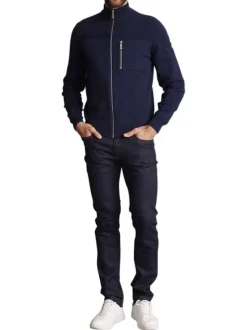 Gilet zippé bleu marine uni à coupe ajustée avec une poche à la poitrine