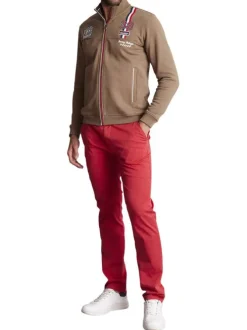 Gilet zippé en coton kaki uni à coupe ajustée et à détails tricolores