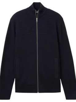 Gilet zippé en coton marine avec une coupe droite et un col montant