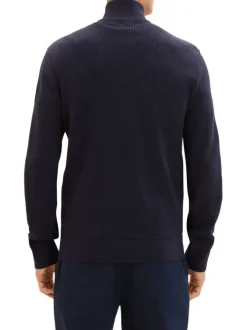 Gilet zippé en coton marine avec une coupe droite et un col montant
