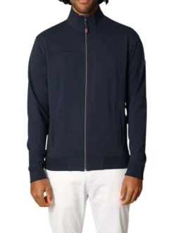 Gilet zippé en coton mélangé bleu marine uni à coupe slim fit et à col montant