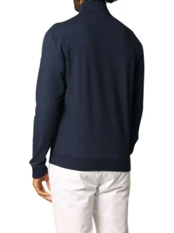 Gilet zippé en coton mélangé bleu marine uni à coupe slim fit et à col montant