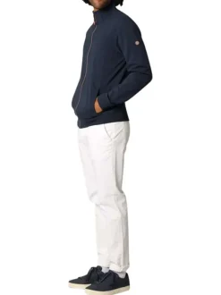 Gilet zippé en coton mélangé bleu marine uni à coupe slim fit et à col montant