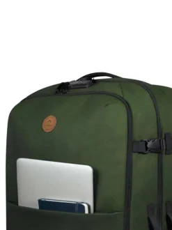 Grande valise à roulettes L kaki unie à code et à détails noirs