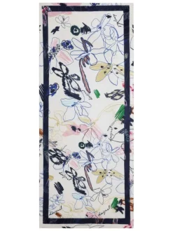 Grand foulard écru avec des motifs abstraits multicolores