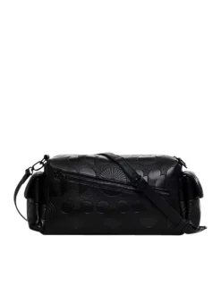 Grand sac porté épaule noir à motifs Mickey embossés et avec un porte-clés