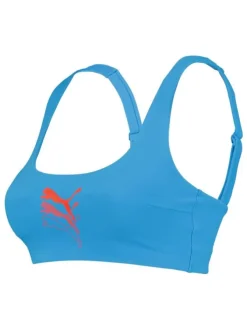 Haut de maillot de bain bleu uni avec triple logo