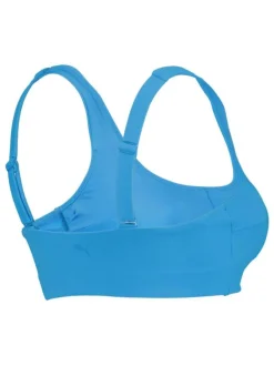 Haut de maillot de bain bleu uni avec triple logo