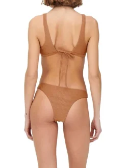 Haut de maillot de bain camel texturé à nouer