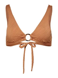 Haut de maillot de bain camel texturé à nouer