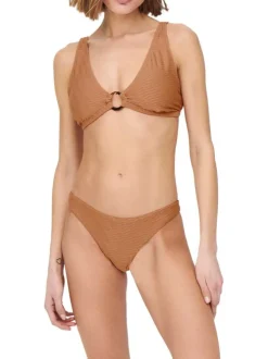 Haut de maillot de bain camel texturé à nouer