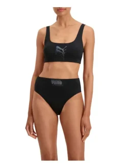 Haut de maillot de bain noir fantaisie coupe près du corps avec un col carré