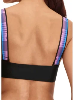 Haut de maillot de bain noir fantaisie coupe près du corps avec un col carré et des manches à bretelles larges