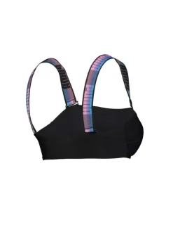 Haut de maillot de bain noir fantaisie coupe près du corps avec un col carré et des manches à bretelles larges