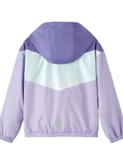 Imperméable lilas avec une coupe droite et une capuche amovible