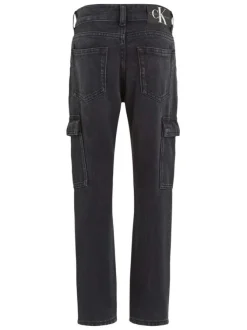 Jean cargo noir délavé en coton recyclé avec une coupe dad et à 6 poches
