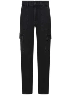 Jean en coton anthracite uni avec une coupe droite et des poches
