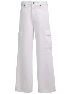 Jean en coton blanc uni avec une coupe droite et un patch de la marque