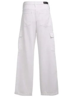 Jean en coton blanc uni avec une coupe droite et un patch de la marque