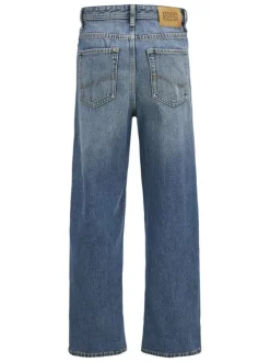 Jean en coton bleu à coupe droite pourvu de coutures contrastées