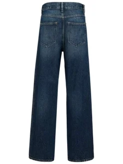 Jean en coton bleu indigo légèrement délavé à coupe regular fit et taille haute