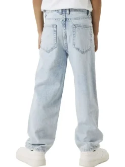Jean en coton bleu stone uni à coupe regular fit et à taille mi-haute