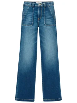 Jean en coton bleu uni avec une coupe bootcut et des poches