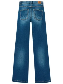 Jean en coton bleu uni avec une coupe bootcut et des poches