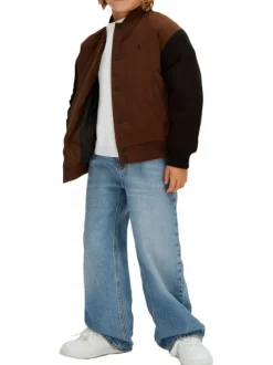 Jean en coton bleu uni avec une coupe droite à zip et à bouton