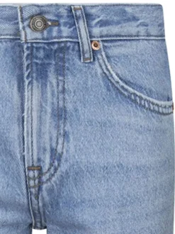 Jean en coton bleu uni avec un patch d'authenticité et une coupe droite