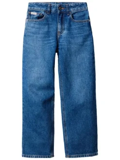 Jean en coton bleu uni coupe regular intermédiaire avec des surpiqûres camel