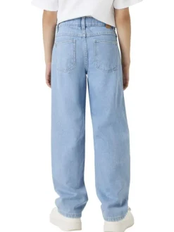 Jean en coton bleu uni pourvu de multiples poches et d'une coupe droite