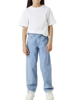 Jean en coton bleu uni pourvu de multiples poches et d'une coupe droite
