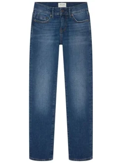Jean en coton indigo délavé avec 5 poches et une coupe regular fit