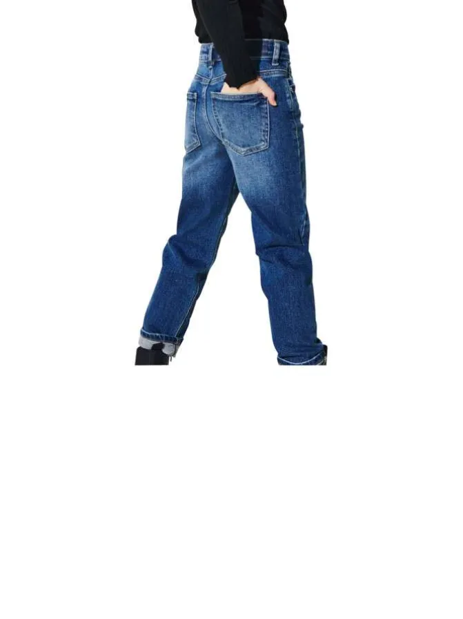 Jean en coton indigo effet délavé et déchiré avec une coupe droite